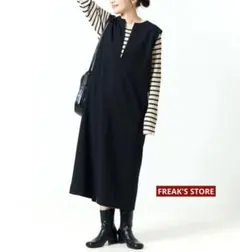 FREAK'S STORE ストレッチ キーネック ジャンパースカート ブラック