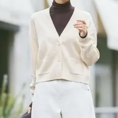 【新品未使用】UNIQLO スムースコットンVネックショートカーディガン L