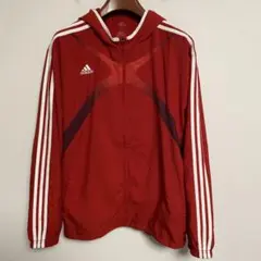 adidas フード付きウィンドブレーカー レッド XL
