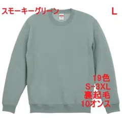 スウェット 裏起毛 10オンス 保温 無地 トレーナー 定番 L 薄 緑