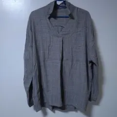 グレー チェック柄 長袖シャツ