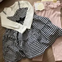 匿名配送新品未使用90サイズ チェック柄ワンピース上下セットまとめ売り秋冬女の子