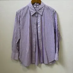 UNIQLO ストライプ長袖シャツ パープル Lのサムネイル