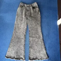 グレー ブーツカットデニム フリンジヘム y2k グランジ