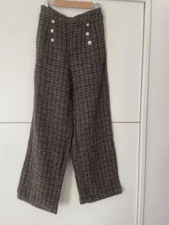 ツイード ワイドパンツ ボタン付き