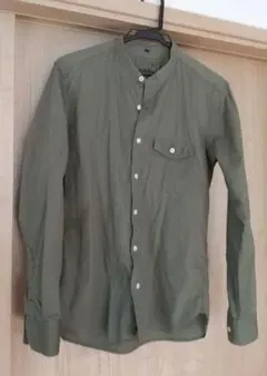 HK WORKS LONDON オリーブグリーン スタンドカラーシャツ