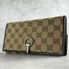 美品✨GUCCI グッチ 長財布 二つ折り キャンバス GG柄 ホースビット