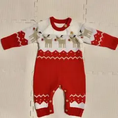 【即発送！！】クリスマス ベビーロンパース70 ニット トナカイ柄