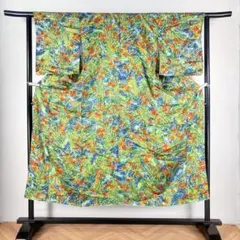 個性的 カラフルな花模様 小紋