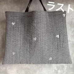 レッスンバック ハート ダークグレー ヌビ ハンドメイド 絵本バック