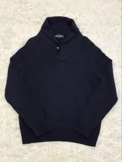 ブルックス ウール ショールカラー ニット くるみボタン S (M相当） 紺