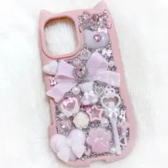 スマホケース iPhone16ピンク 白 ゴテゴテ デコ電 量産型