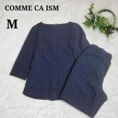 コムサイズム パンツセットアップ 上下セット 5分袖 ストライプ M