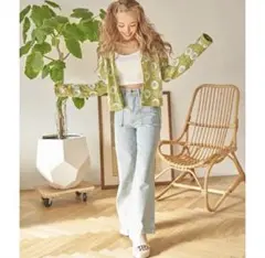 花柄 クロシェ編み カラーニットカーディガン