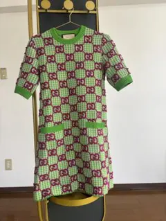 GUCCI グリーン ピンク GG柄 半袖ワンピース