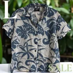 「即日発送」L かりゆし アロハシャツ 半袖シャツ 青白花柄 メンズ