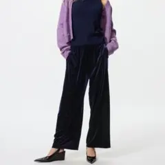 ユニクロ UNIQLO ソフトベロアイージーパンツ ネイビー M