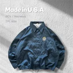 【90s 00s】USA製コーチジャケット団体ロゴ刺繍ミリタリー紺2XL古着