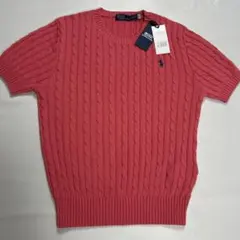 ラルフローレン 半袖 ケーブルニット ピンク(コーラル系)ポニー刺繍サイズL