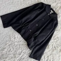 《良品》COMME des GARCONS 丸襟ブラウス ブラック S シルク混のサムネイル