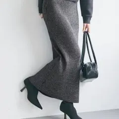 リブニット タイトスカート ロングスカート グレー ラメ入り coca