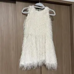 MILLY【9号】ノースリーブ膝丈ワンピース フェザー 銀白 パーティー 