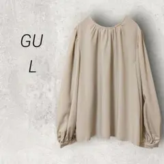 ジーユー♪GU 2WAYリボン ボリュームスリーブブラウス【L】ベージュ 楽ちん