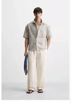 ウエスト84新品ZARAコットンリネンブレンド　ジョガーウエストパンツL