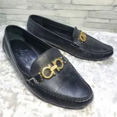 Ferragamo 24cm ローファーパンプス 黒 ガンチーニ レザー 7C