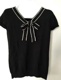 プロポーションボディドレッシング　ボウタイリボン　半袖ニット　V字ネック