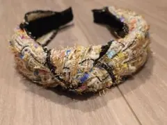 多色装飾編み込みヘアバンド　カチューシャ　ツイード調　新品