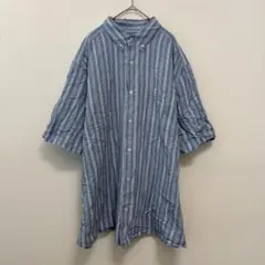 エディーバウアー ストライプ シャツ 半袖 XL 青 ビッグサイズ