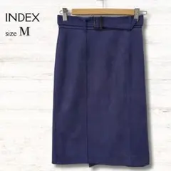 インデックス INDEX ひざ丈タイトスカート 濃紺 M ベルト付 ウエストゴムのサムネイル
