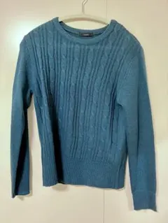 アラン模様 ケーブル模様 ニット 青緑 ブルー グリーン 綺麗め