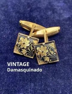 ヴィンテージ スペイン 象嵌細工 ダマスキナード カフスボタン 伝統工芸 金 黒のサムネイル