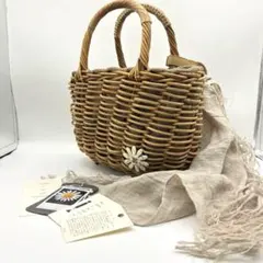 未使用級◆エバゴス マーガレット ハンド 紅籘 かごバッグ 保存袋付きのサムネイル