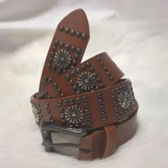 ベルト ブラウン ウエスタン フラワー スタッズ ヴィンテージ パンク ロック