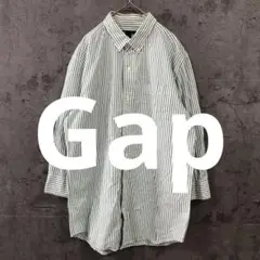 0423【Gap】ストライプ 七分袖シャツ SLIM FIT サイズL