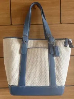 COACH トートバッグ ストロー レザー ブルーのサムネイル