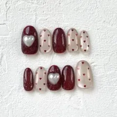 #287【現品】ネイルチップ マグネットネイル ハート ガーリー ワンホン 韓国