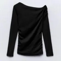 ZARA ザラ ギャザーT ワンショルダートップス ブラックカラー M