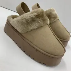 新品★レディース★Mサイズ★ムートンブーツ 厚底サボサンダル 薄茶色 600