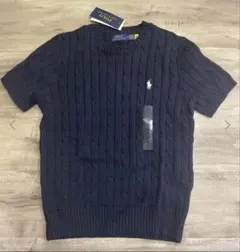 お値下げ【新品・未使用】ラルフローレン 半袖ケーブルニットセーター ネイビー S