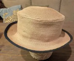 CA4LA ベージュ ストローボトムハット 黒縁