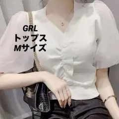 パフスリーブ Vネックカーディガン ホワイト 半袖　夏服　Mサイズのサムネイル