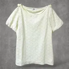 オフオンベーシック　レース調ブラウス　38／M　アイボリー　バルーンスリーブ　夏