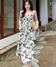 花柄 ホルターネック キャミワンピース ロング丈
