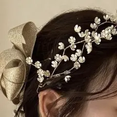 髪飾り ヘッドドレス フラワー 花 ホワイト ゴールド