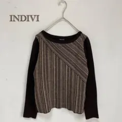 【INDIVI/インディヴィ】ラメ入り　ウール混　ニットソー　長袖　ストライプ