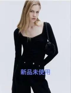 新品未使用 H&M レーストリム リブトップス M ブラック